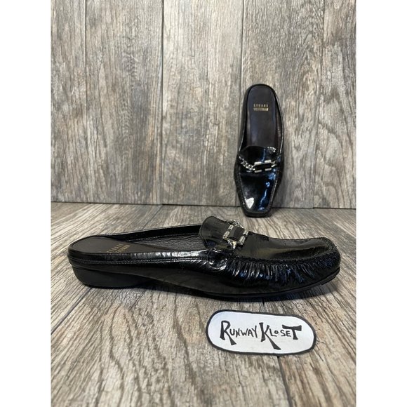 Stuart Weitzman Shoes - STUART WEITZMAN Black Patent Leather Mules Chain Women size 7.5